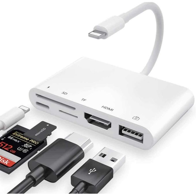 Sans Marque Adaptateur Lightning AV numérique vers HDMI, Lecteur Carte SD &  TF, Port USB et Port de charge à prix pas cher