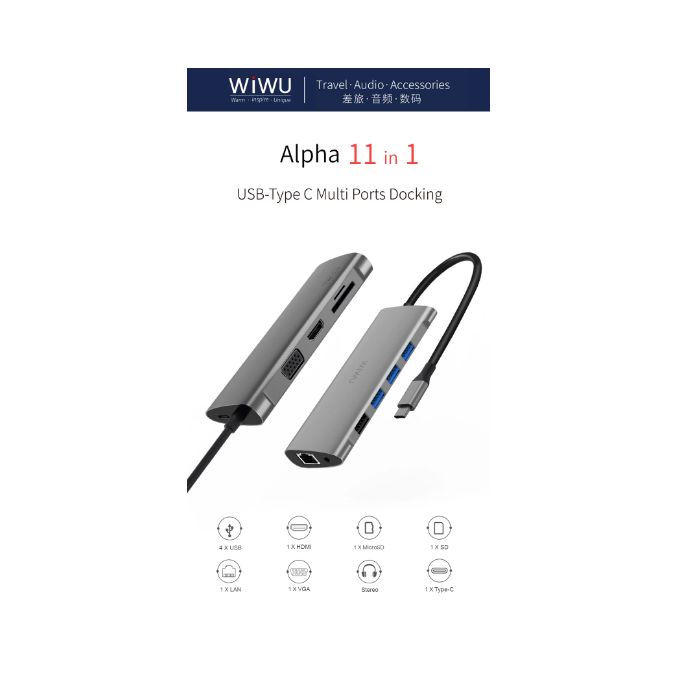 Slide  #3 WiWU Hub Type-C 11en1 avec:2*HDMI, Rj45, VGA, 3 USB 3.0, SD, TF, Audio, USB-C PD 100W