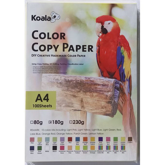 Koala Paquet 100 feuilles de papier cartonné coloré A4, 180 gr 10 Couleurs  à prix pas cher