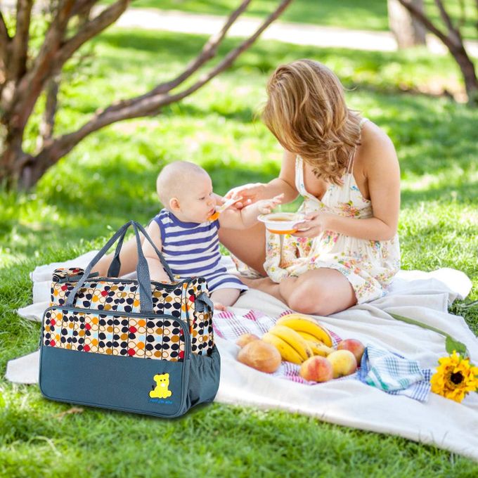 Set de 5 Pièces Sac Maman - Bleu-ciel pointillé