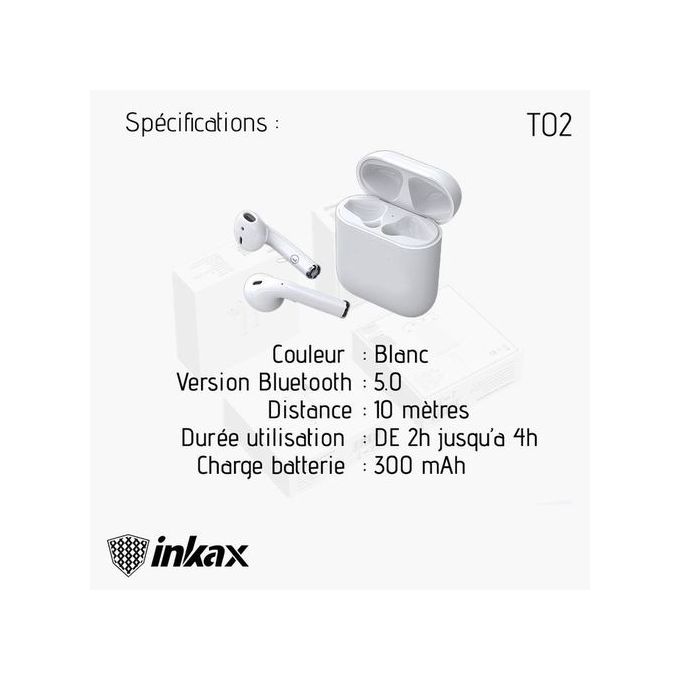 Écouteurs Bluetooth INKAX T02 - Blanc