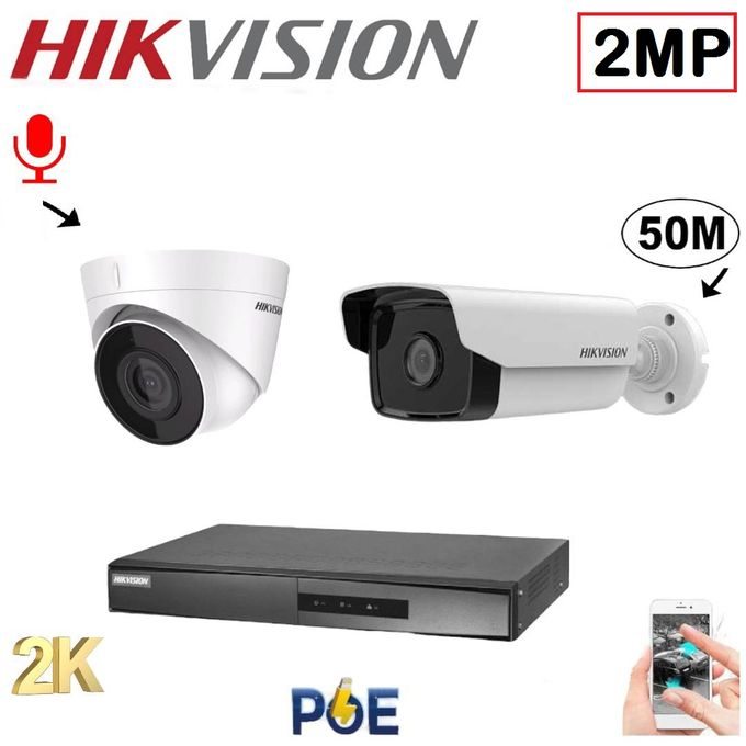 Hikvision Pack 2 Caméra Surveillance IP POE - 2MP - 50M/30M + Micro + NVR 4 - 2K UP TO 4MP image 0