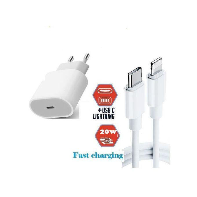 Slide  #1 Chargeur rapide compatible avec iPhone PD 20W USB-C + Câble USB-C vers Lightning