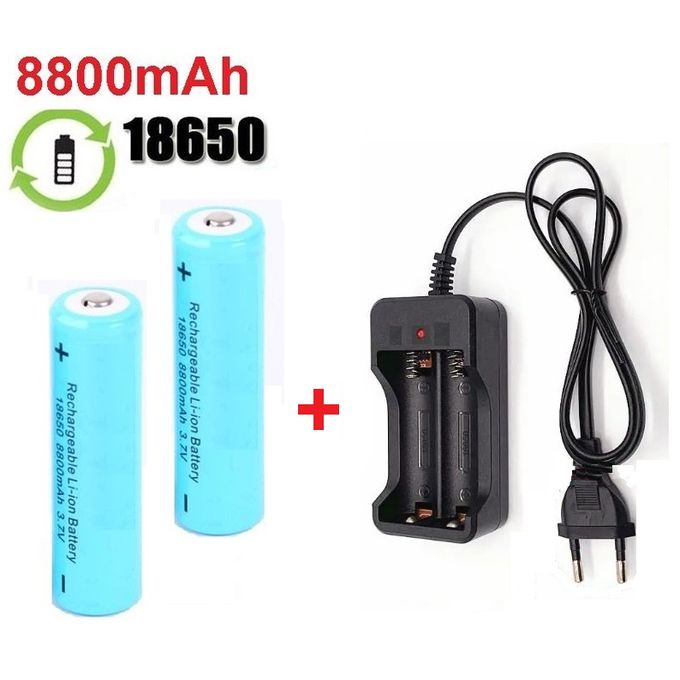 Chargeur + 2 Batteries Li-ion 18650 + Support