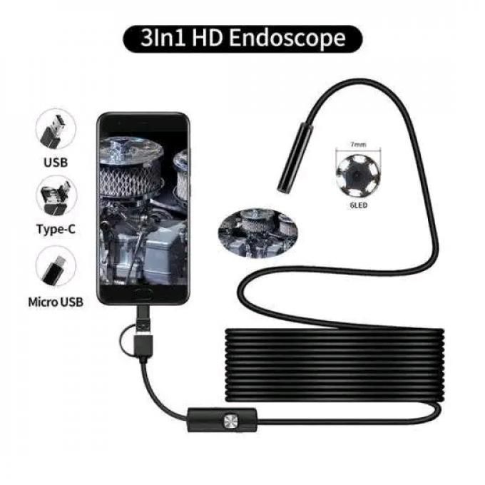 Caméra Endoscopique Android 3 en 1 de 7mm pour Inspection -Noir image 0