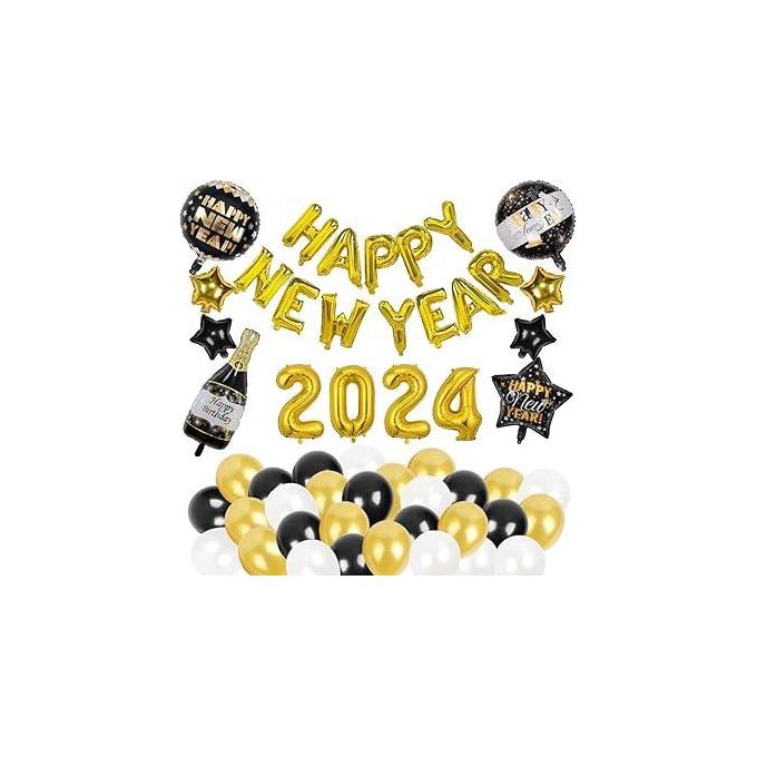 Decoration Nouvel An 2024, Ballons 2024 Noir Happy New Year