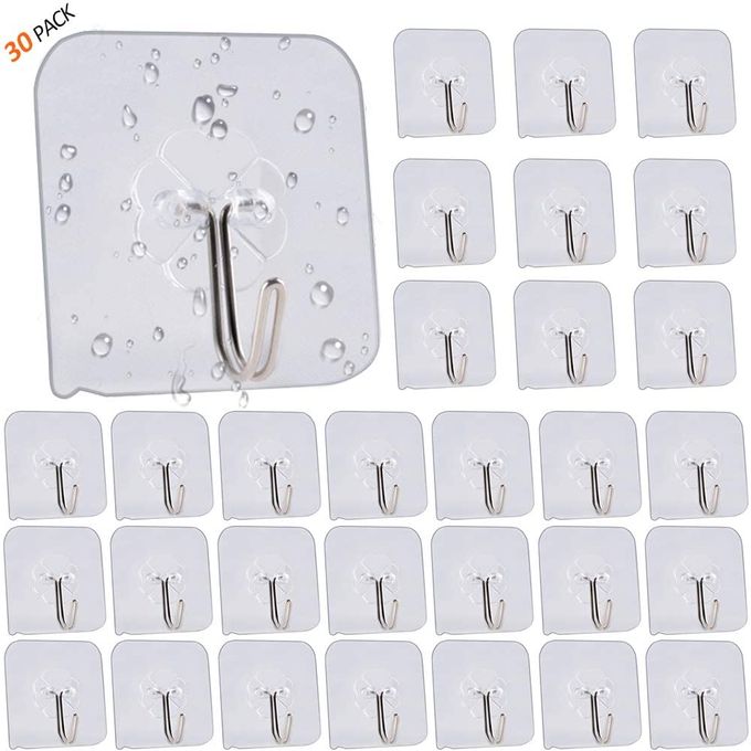 30 Pcs Crochets Transparents Auto adhésifs sans Clous Adhésives