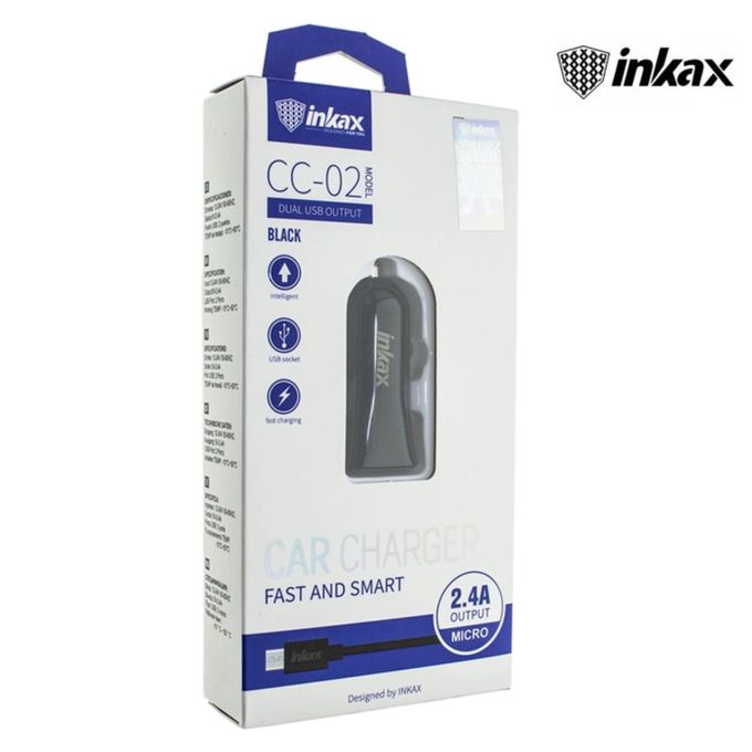 Inkax Chargeur Rapide 2.1A - Allume Cigare - Double Sortie - Noir