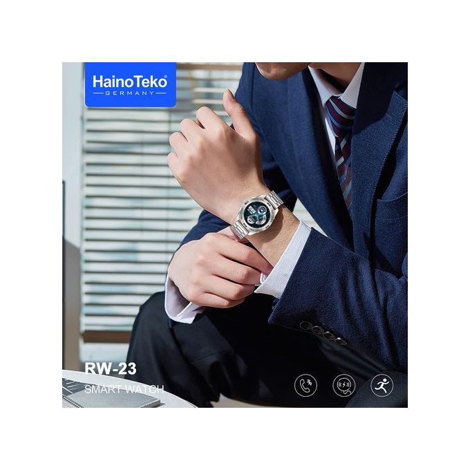 Slide  #2 Haino Teko Watch RW 23 - 46 mm - Bluetooth Call Fitness Tracker Heart - Silver