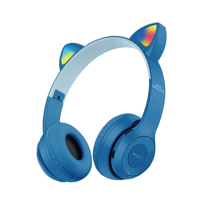 P47 Casque Bluetooth Micro Intégré RGB P47M pour enfants- Bleu