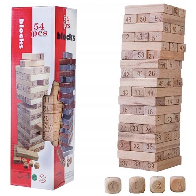 Jeu de Tour en bois coloré Jenga pour garçon et fille – 54 pièces