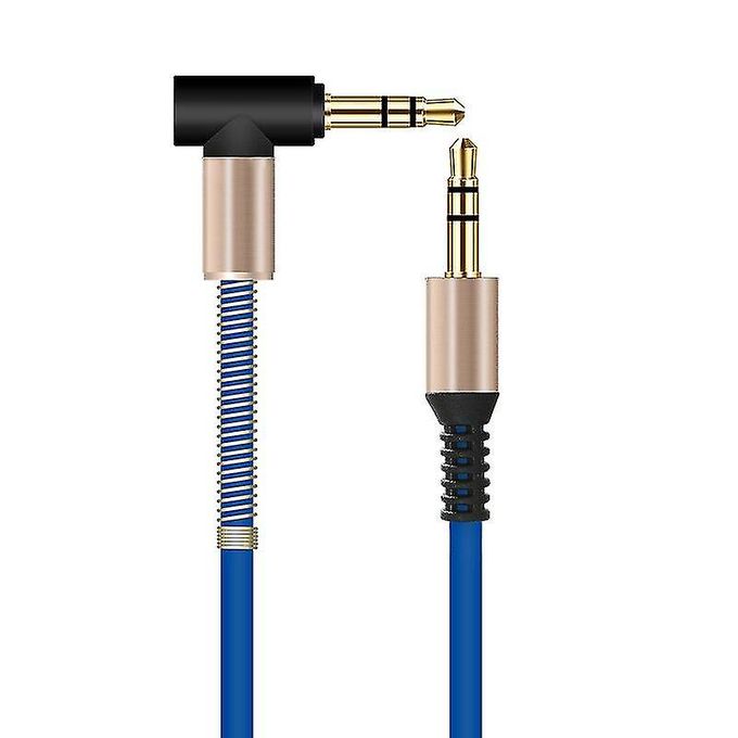 Cable Aux -3.5mm-1000mm-Protgé-Coudé-Bleu image 0
