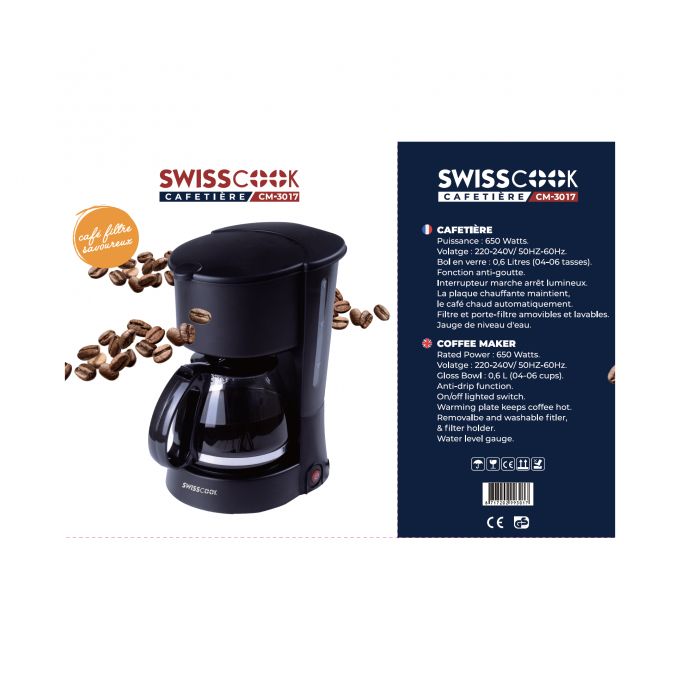 Cafetière Électrique SWISSCOOK 6 Tasses 650W - Noir (CM-3017)