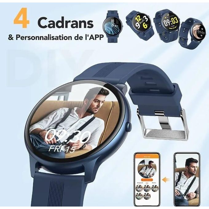 Slide  #4 Generic AGPTEK Smartwatch Homme, Montre Connectée Bluetooth 5.0 Sport Etanche IP68 Bracelet Intelligent Fitness Tracker avec Fréquence Cardiaque Podomètre Contrôle de la Musique pour iOS et Android-Bleu