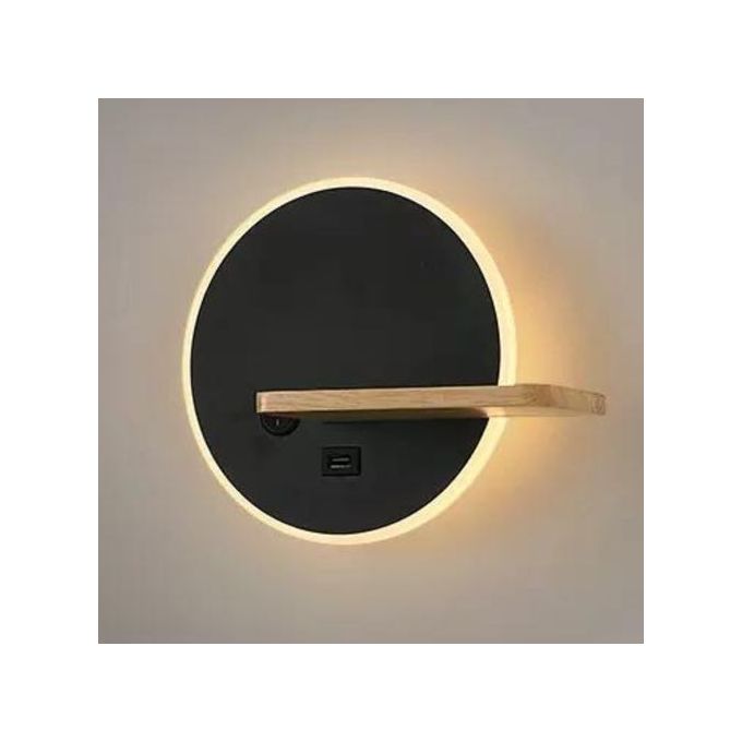 Sans Marque Applique Mural interieur Led avec port USB- Rond - Noir - 30 X  26 Cm à prix pas cher