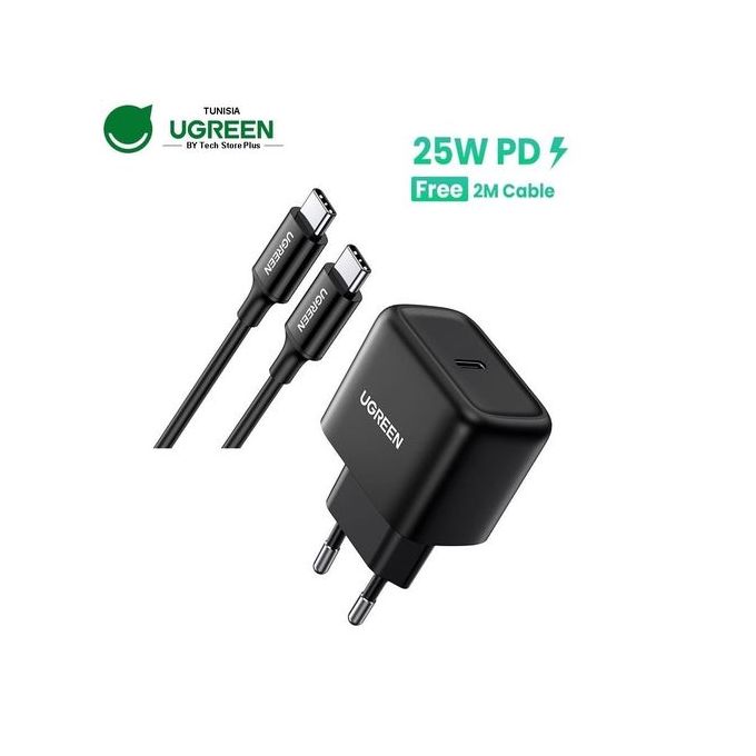 Ugreen Chargeur Rapide USB C 25W PD + Câble USB Type-C 2m