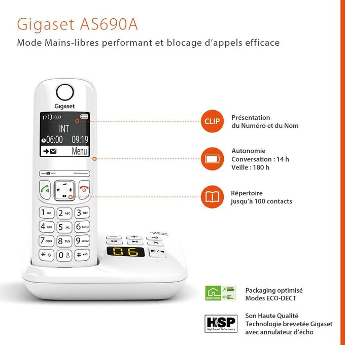 Slide  #1 Gigaset Mini standard téléphonique AS690A Quattro Blanc sans fil répondeur - Garantie 1 an - Its