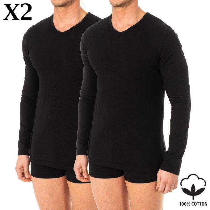 Dauphin Pack de 2 Pull Homme Col V : Sous-vêtement 100% cotton -Noir image 0