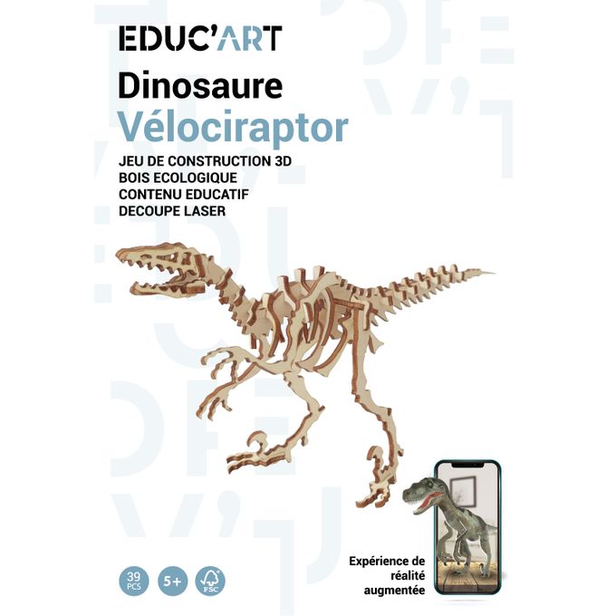 EDUC'ART Vélociraptor Dinosaure - Puzzle 3D Bois image 0