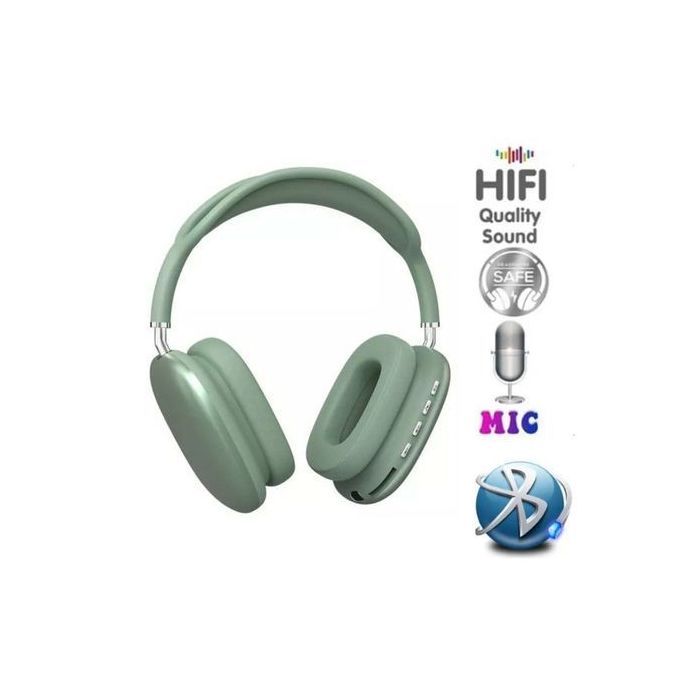 Generic Casque HIFI Stéréo Bluetooth 5.0 avec micro pour appels et  Musique,Vert+Sticker à prix pas cher