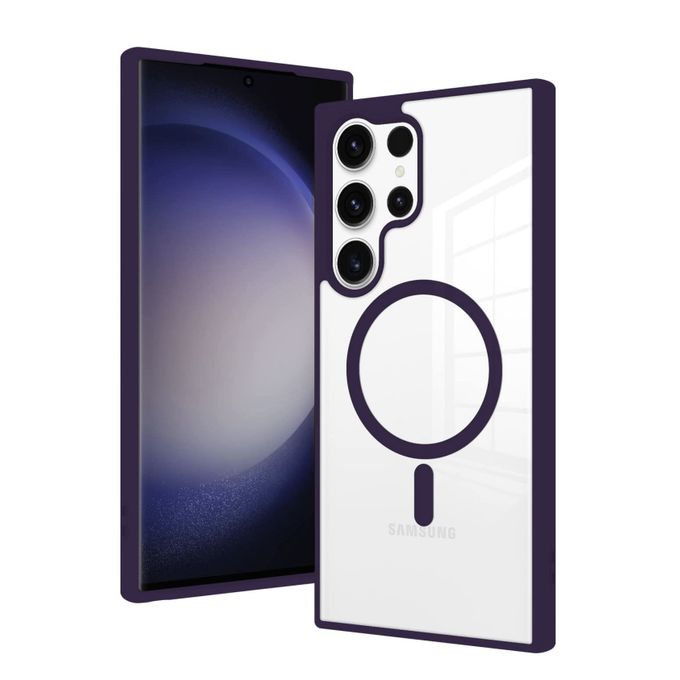 Coque en silicone pour Samsung Galaxy S23 Ultra 5G - MagSafe - Transparent - Antichoc - Contour violet image 0