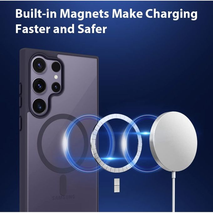 Slide  #2 Coque en silicone pour Samsung Galaxy S23 Ultra 5G - MagSafe - Transparent - Antichoc - Contour violet