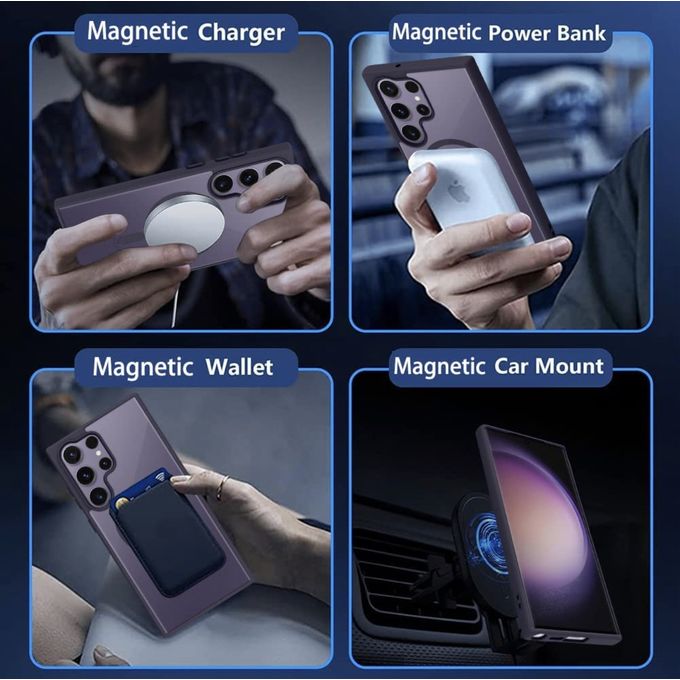 Slide  #3 Coque en silicone pour Samsung Galaxy S23 Ultra 5G - MagSafe - Transparent - Antichoc - Contour violet