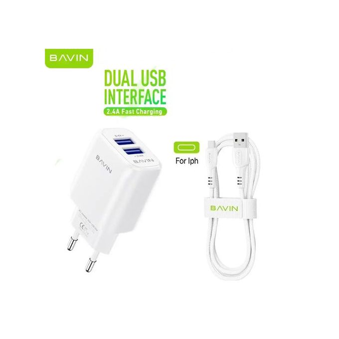 Rapide 2.4A Prise Mural Chargeur USB Adaptateur avec Câble Pour