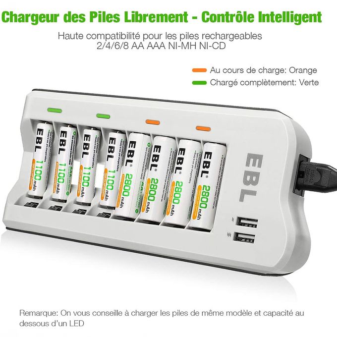 Ebl Chargeur avec 4 Piles AA 2800mAh + 4Piles AAA 1100 mAh à prix pas cher