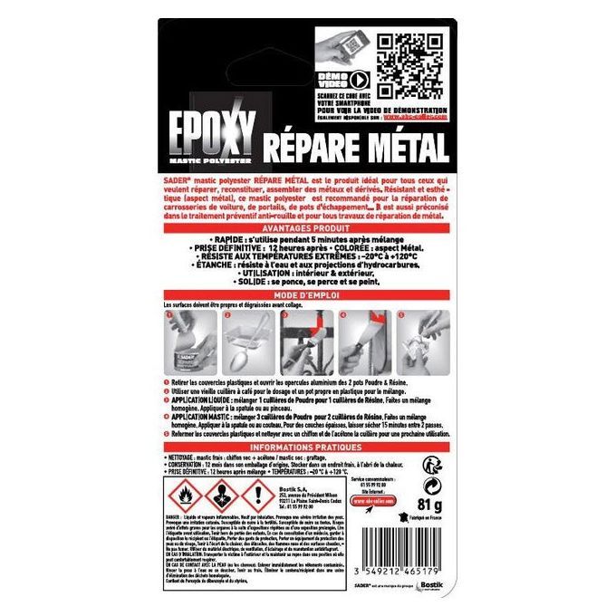 Colle Epoxy Repare Metal 81 Gr - Sader