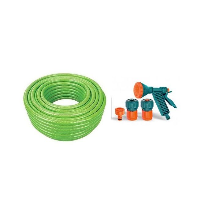 Kit tuyau d'arrosage complet vert - 25 M - diam 16mm + Support tuyau vert