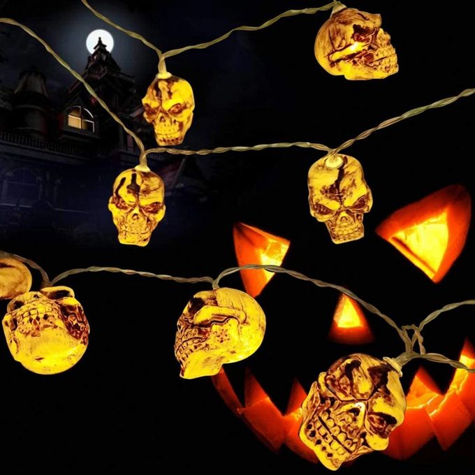 Guirlande Lumineuse Halloween, BrizLabs 10 LED 2M Blanc Crâne Lanterne  Guirlande