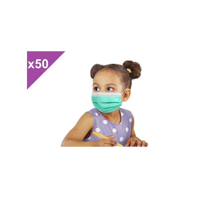 Slide  #2 50 Masques médicale pour enfant - Couleur Vert