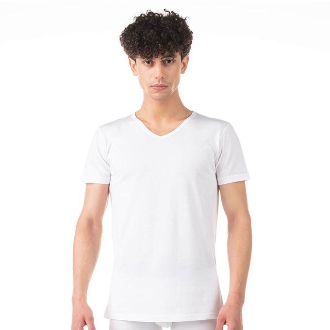 KONTAKT T-shirt - col V - homme - coton bio - Blanc à prix pas cher