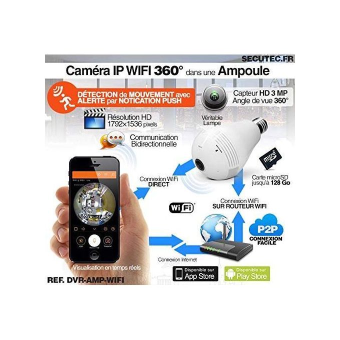 VR CAM Caméra surveillance 3MP - Ampoule - WIFI - 360 dégrée