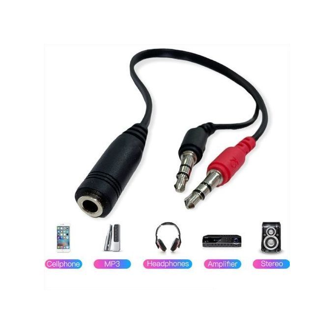 Adaptateur micro casque câble audio stéréo Jack femelle vers 2