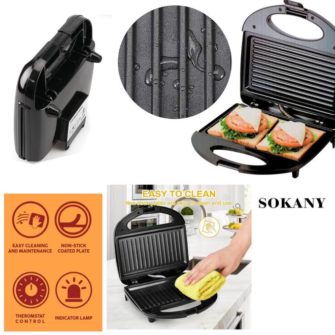 Slide  #1 Sokany Appareil grill - Panini - Viande - Légumes - 800W - Noir - sk-bbq-830