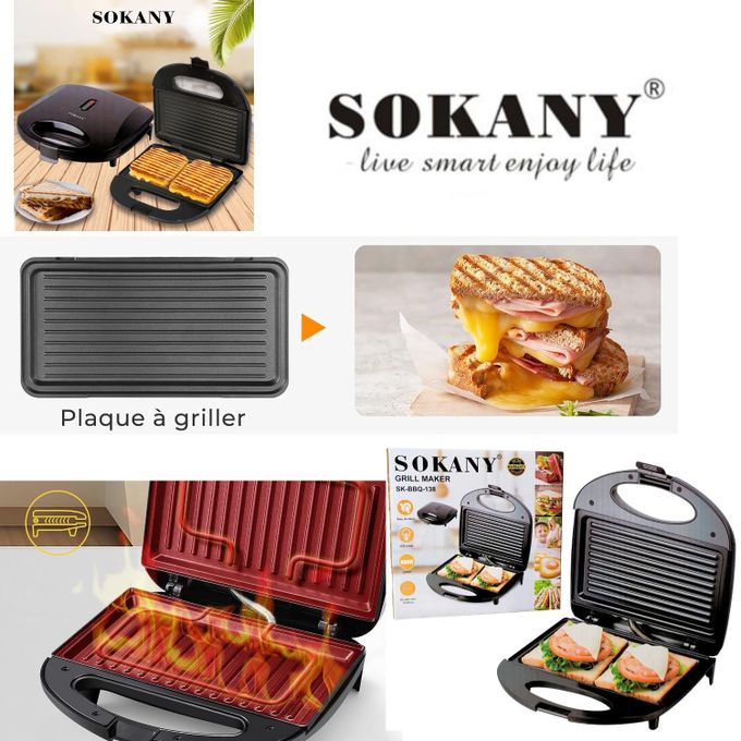 Slide  #2 Sokany Appareil grill - Panini - Viande - Légumes - 800W - Noir - sk-bbq-830