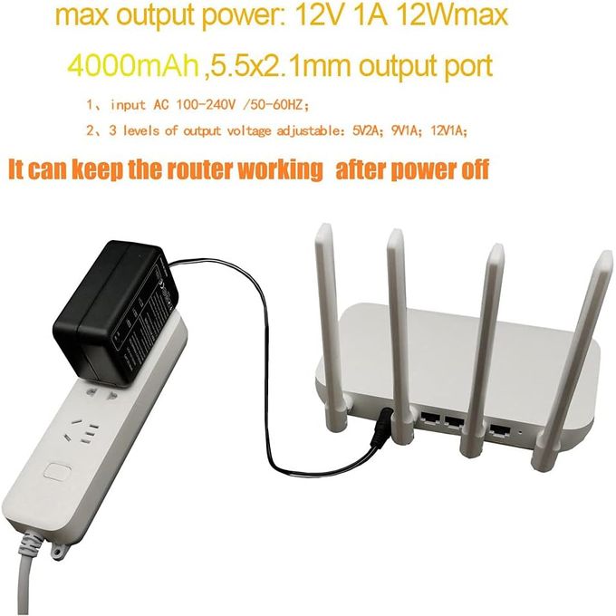 Slide  #2 UPS Adaptateur d'alimentation de secours Rechargeable 4000mAh 5V,9V,12V Port 5,5 x 2,1mm pour Routeur WiFi,Caméra