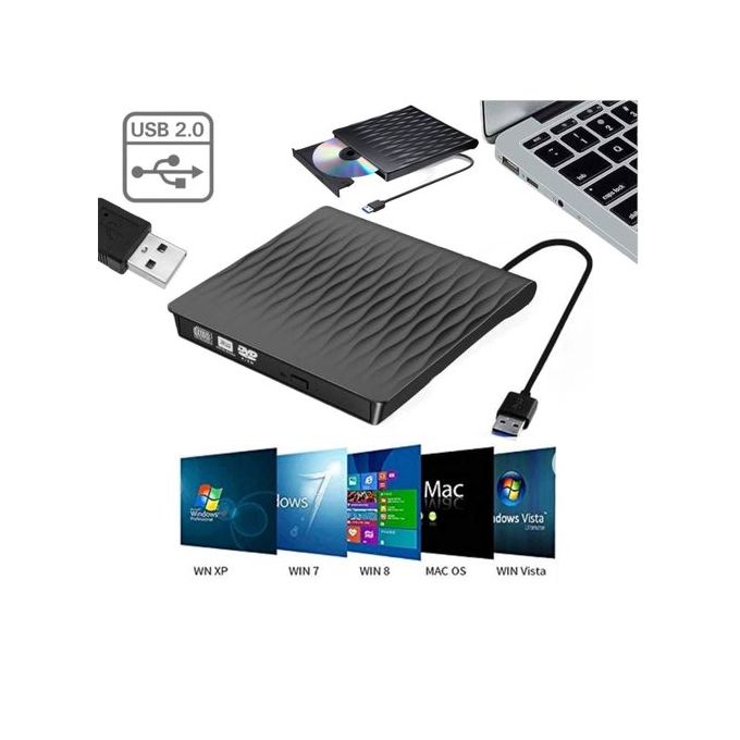 Graveur de DVD externe pour HP Acer Lenovo Ultrabook USB 2.0, lecteur  optique mince Portable double couche 8X DVD RW 24X graveur de CD et DVD noir