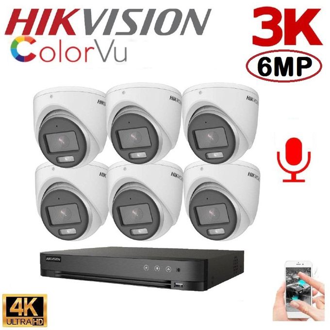 Hikvision Pack 6 Caméra Surveillance HD - 3K (6MP) + Micro + XVR 8 - 4K UP TO 8MP - color vu image 0