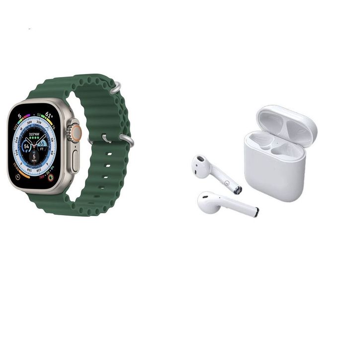 Pack W26 Ultra Max Ecouteur Sans Fil + Smart Watch + 2 Bracelet - Vert image 0