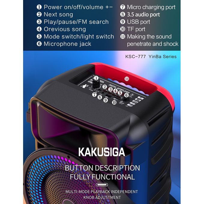 Kakusiga Enceinte Bluetooth avec Microphone Karaoké - Flame Light 3 Modes à  prix pas cher