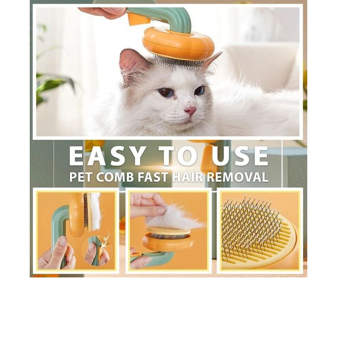 Slide  #3 Brosse boutonnée pour animaux de compagnie, nettoyage automatique, peigne collecteur de poils de chat et de chien