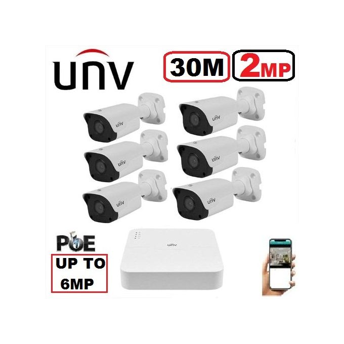 UNV Pack 6 Caméra Surveillance IP POE - 2MP - 30M + NVR 8 - UP TO 6MP image 0