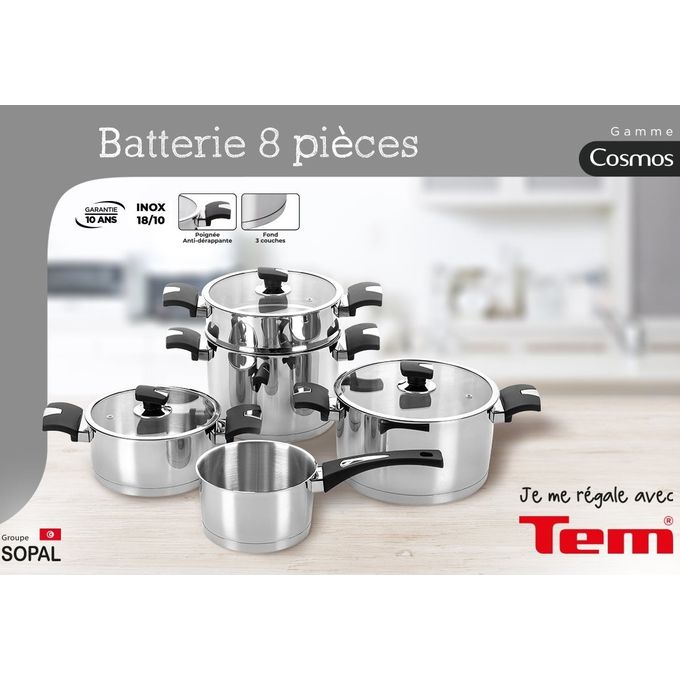 Tem Batterie de cuisine 8 Pièces - Cosmos - Inox 18/10 - Garantie 10 ans  prix tunisie 