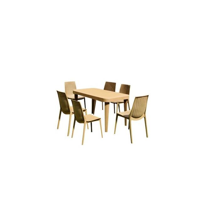 Sofpince Salon Prestige - table + 6chaises - Effet Rotin -Taupe image 0