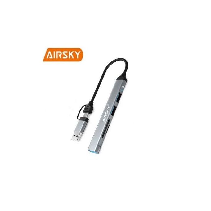 AirSky HUB Type-C 4en1 Vers USB 3.0 + 3 * USB 2.0 - Avec Adaptateur USB-C  (F) à USB A (Male) à prix pas cher