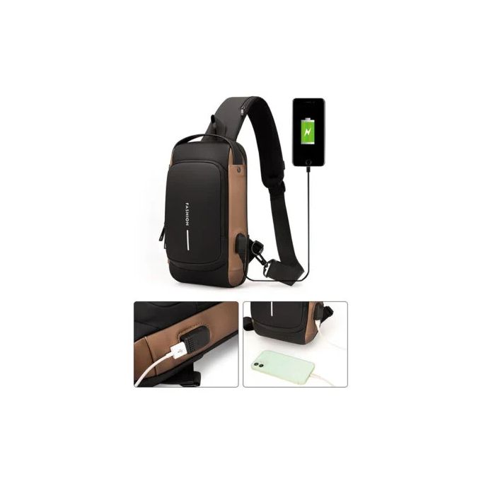 Slide  #1 Fashion Sac à dos -USB antivol multifonction pour homme et femmes - noir&marron