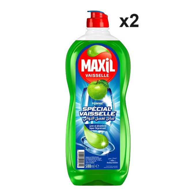 Maxil Lot de 2 Liquide Vaisselle Pomme - Lave & Désinfecte Super Dégraissant - 2 x 680 ml image 0